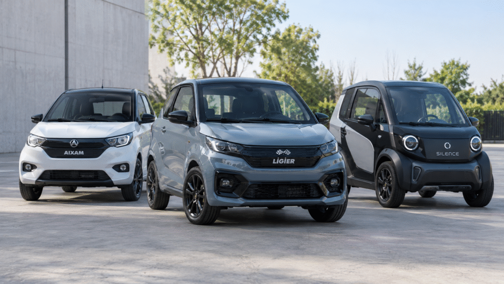 Trio de microcoches urbanos modernos